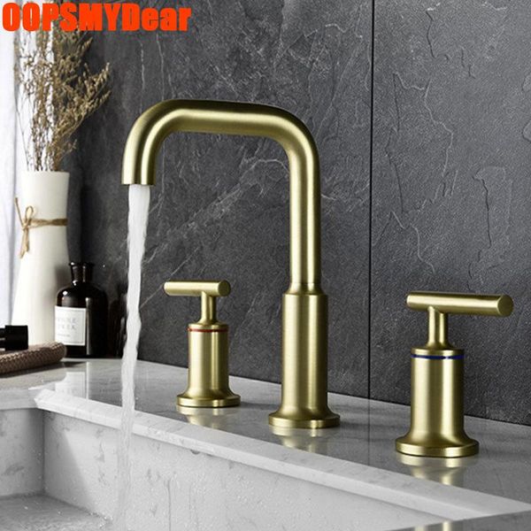 

basin sink rose gold faucet bathroom cold mixer tap 3 hole deck mounted copper kraan modern dual handle washbasin torneiras faucets