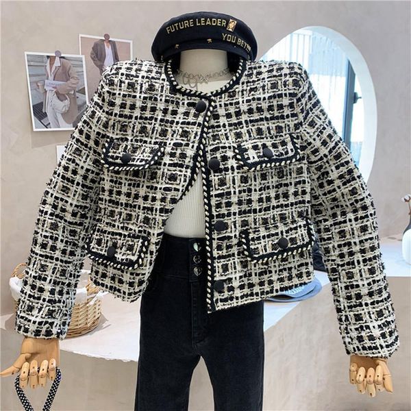 

women's suits & blazers clothing 2021 autumn black and white woven coat loose vintage tweed top, White;black