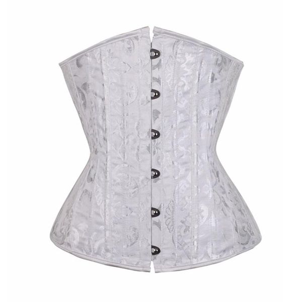 

women's shapers white corset 24 sprial steel boned lingerie jacquard lace up back waist trainer t-back plus size s-6xl corselet, Black;white