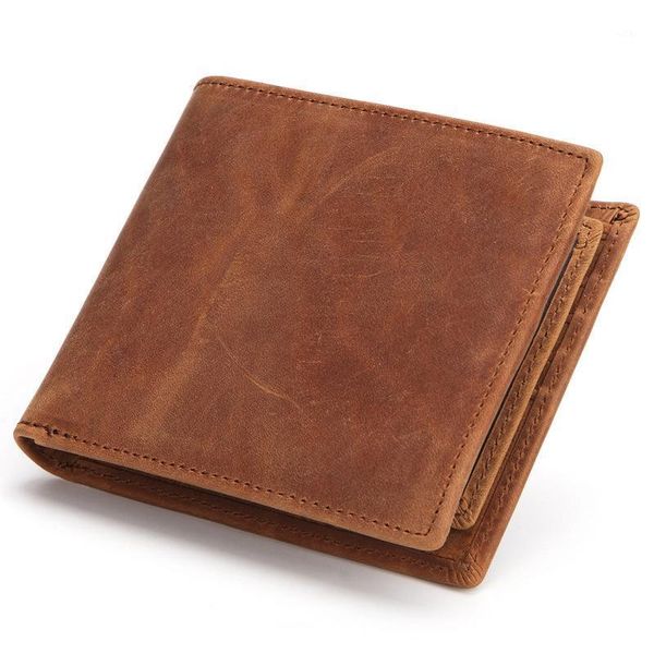 

wallets fashion business men's crazy horse cow genuine leather short wallet boy card holder purse1, Red;black