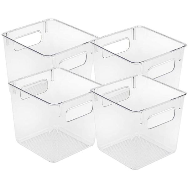 

storage bottles & jars 4x plastic bins clear pantry organizer box (square) & 1x stackable food bin with handles