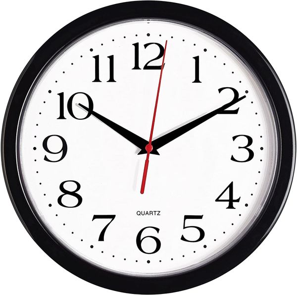 

black wall clock silent no ticking sound-10 inches (approximately 25.4 cm) high-quality quartz battery-powered round easy-to-read home/offic