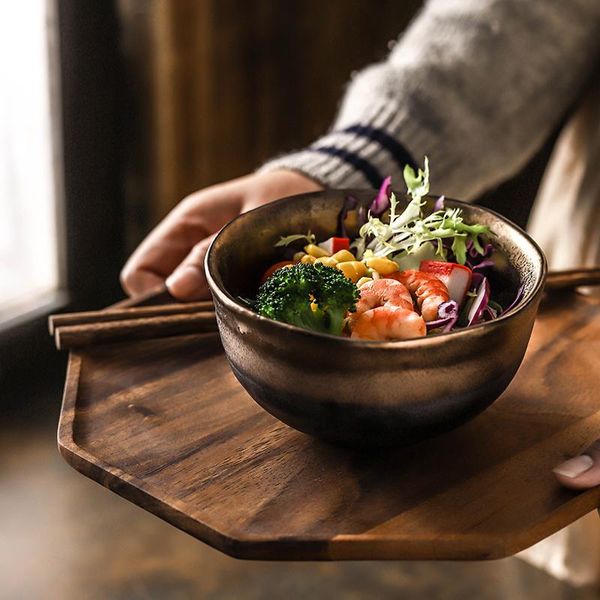 

japanese style ceramic bowl, household retro salad dessert rice small soup irregular ramen bowl bowls