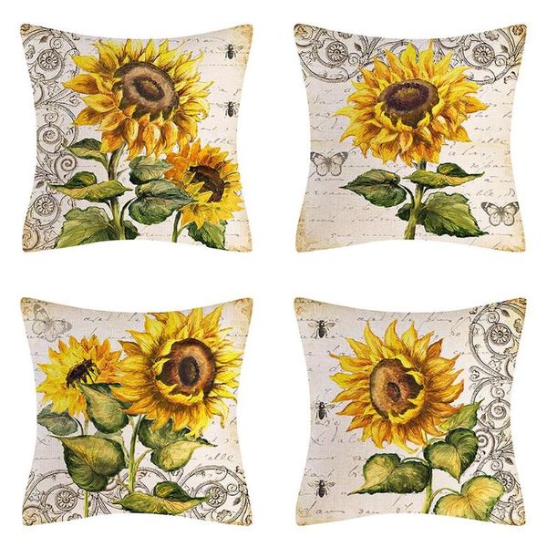

pillow case 4 pcs throw cover modern decorative sunflower linen pillowcase 18 x inch oil painting cushion with invisible zi