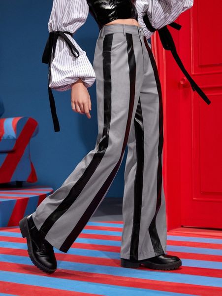 

x carlo cimmino contrast pu leather pants 830d#, Black;white