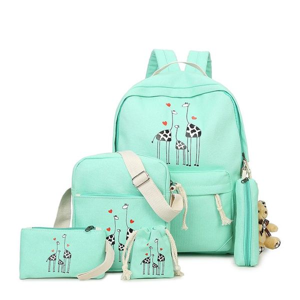 

backpack canvas 5 pcs/set women school deer printing book bags for teenage girls shoulder bag youth girl with purse mochila