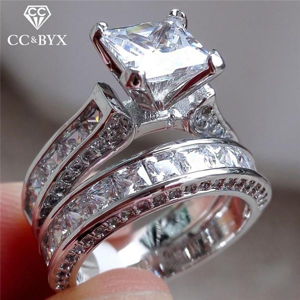

wedding rings lover couple rings-for-women cubic zirconia square stone luxury jewelry personality set ring accessories bijouterie 2006, Slivery;golden