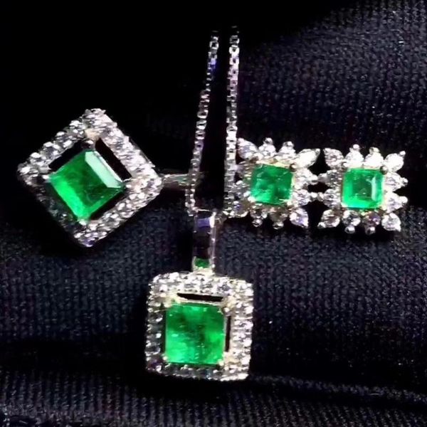 

bracelet, earrings & necklace natural and real emerald jewelry set 925 sterling silver 1pc pendant,1pc ring ,2pcs earring, Black