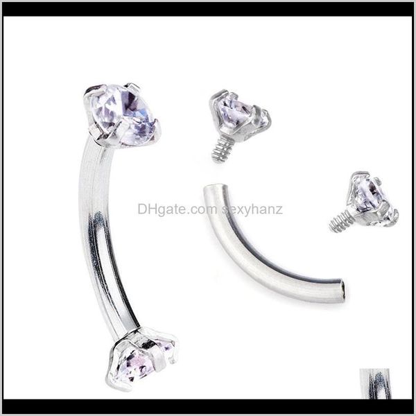 Entrega de gota 2021 Brincho de trago TRAGUS INTERNO ENCRESSE CUNCO DE ZIRCON CUNCONENTE Aço inoxidável Trebell Curveding Piercing Eyebrow Ring Body Jewelry GVCDB