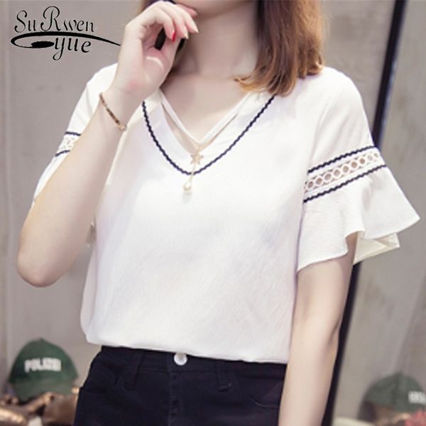

casual 4xl 5xl plus size women summer blouse for v collar chiffon short sleeve shirts 4552 50 210521, White