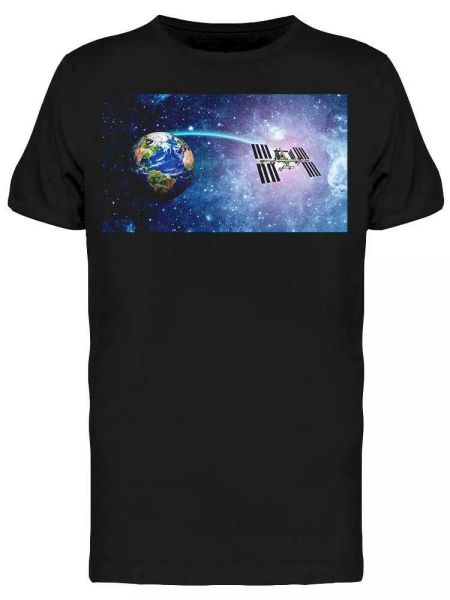 

spacestation near planet earth tee men's -image by shutterstock, White;black