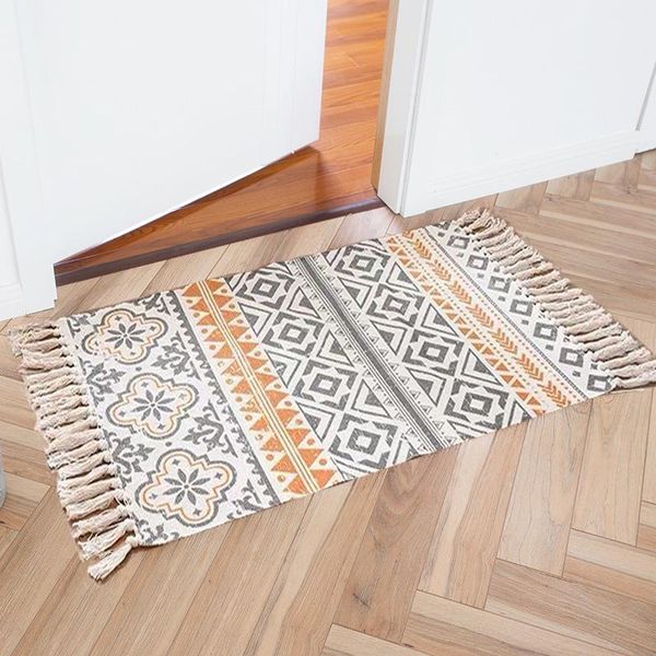 

carpets cotton linen tassel home weave welcome foot pad bedroom study room floor rugs prayer mattress