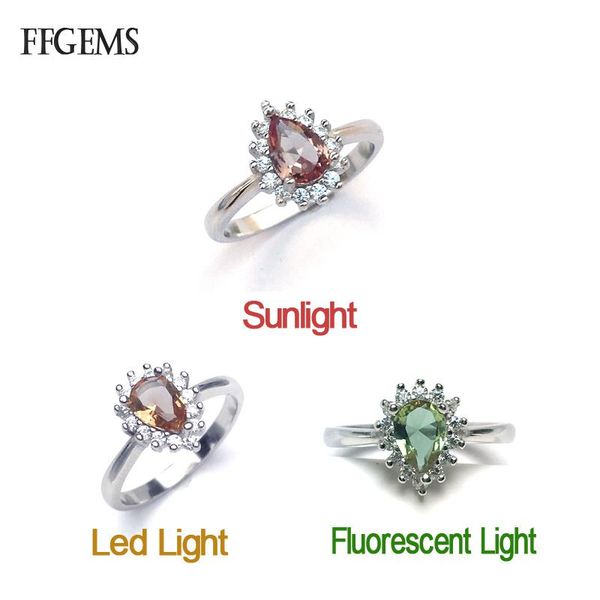 

cluster rings ffgems elegante zultanite real 925 silver sterling stone color change rose gold plated fine jewelry for women party gift, Golden;silver