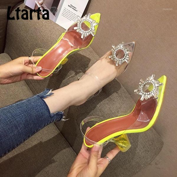 

sandals ltarta transparent pvc women pointed clear crystal cup high heel stilettos shoes peep open toe cwf1, Black