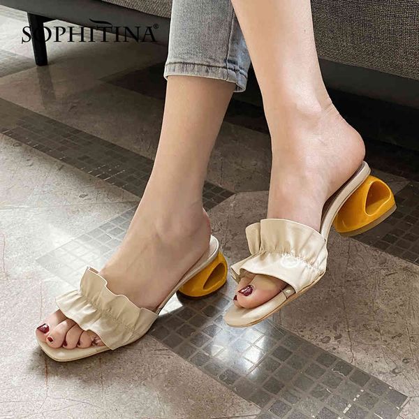 

sophitina square toe sandals women leather sweet style strange pleated fashion strange heel women's dress shoes po673 210513, Black