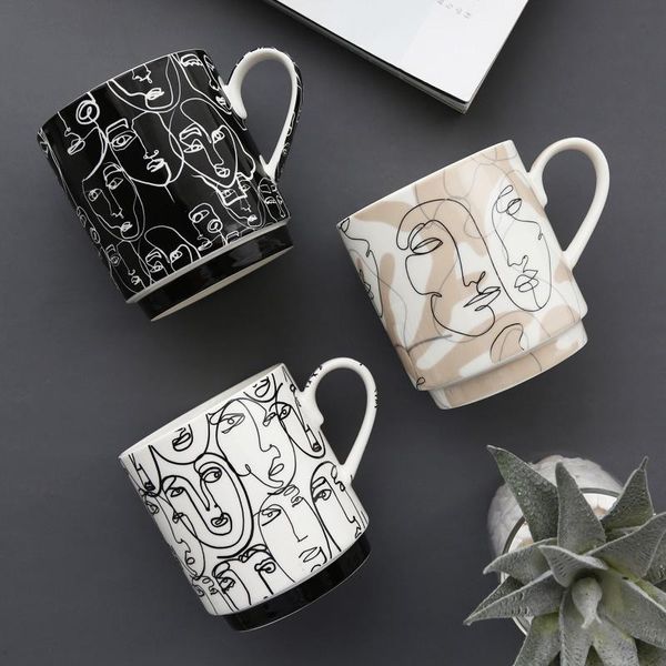 

mugs 3pcs / set nordic abstract porcelain coffee cup tea milk folding table creative ceramic kitchen home office decoration