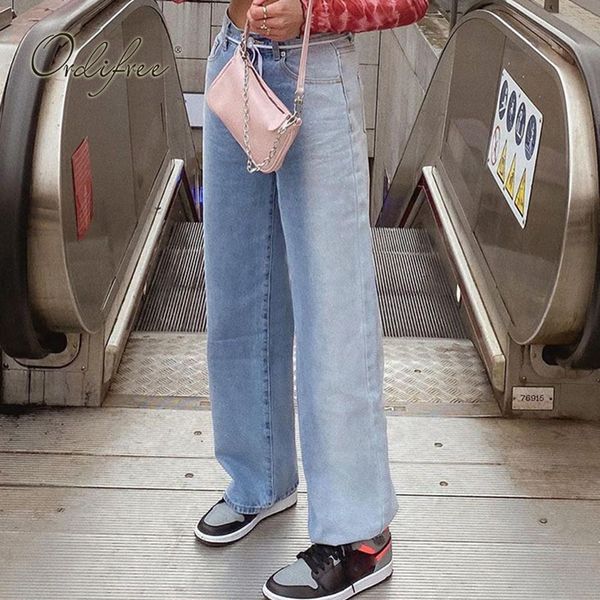 

streetwear women high waist jeans wide leg casual loose blue female denim pants 210415