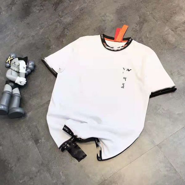 

design clothing summer 2021 new fashion string label ribbon printed short sleeve t-shirt men's and women's casual loose 072103, White