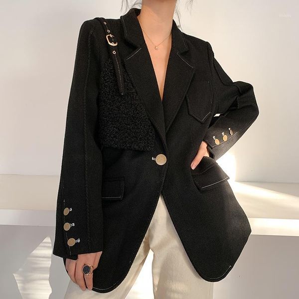 

elegant wool women blazer casual black korean fashion vintage simple casaco feminino jacket de50xz women's suits & blazers, White;black