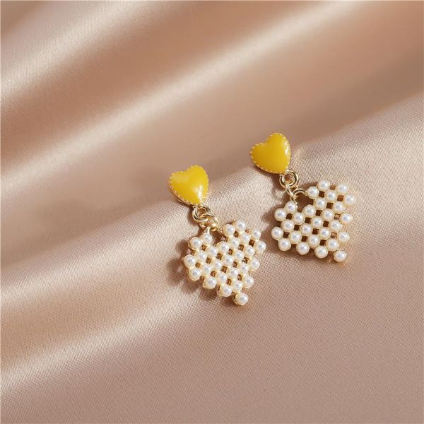 

stud fashion korean imitation pearl style love heart earrings for women sweet dangle femme holiday jewelry accessories, Golden;silver