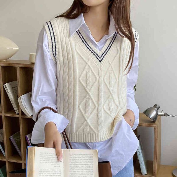 

women's sweaters colour contrasting college style sweater vest 176s, White;black