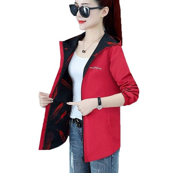 

women's jackets wear spring autumn on both sides mid-length hooded double-faced female outerwear all-match printing ms coat, Black;brown