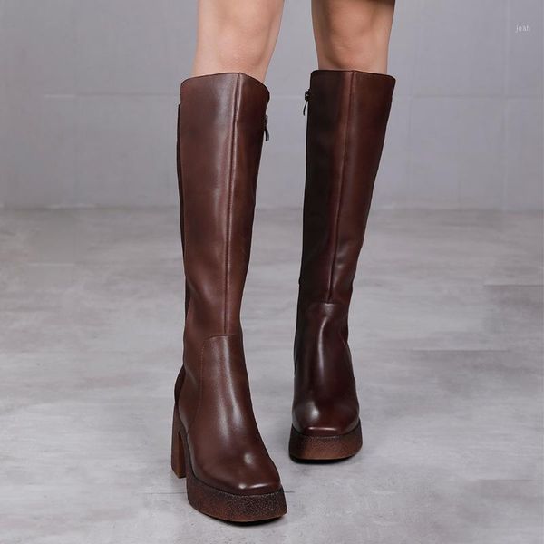 

boots 2021autumn and winter knight women's leather high-solid color chunky heel fashion velvet padded long1, Black