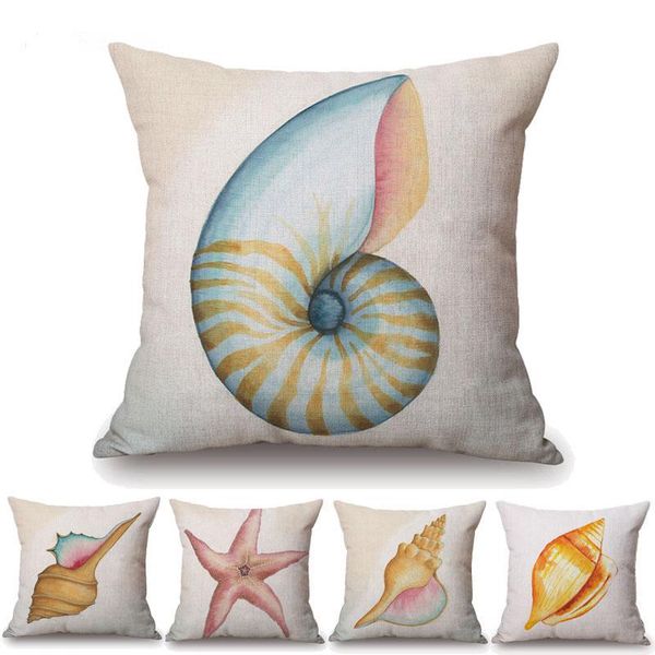 

cushion/decorative pillow colorful sea shell starfish cushion cover marine life animals throw case beige linen sofa decoration 45x45cm