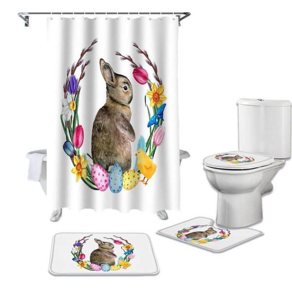 

shower curtains easter spring watercolor egg flower curtain toilet lid cover bath mat set bathroom rug bathtub home decor