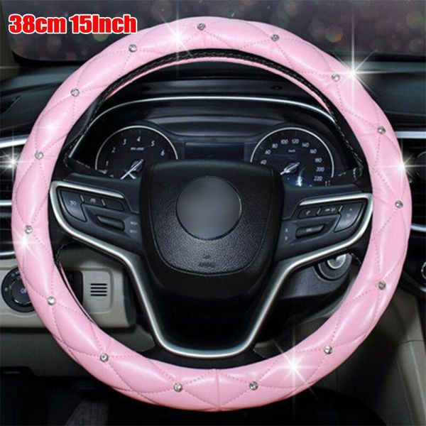 

steering wheel covers accessories cover non-slip parts car pu leather w/ rhinestone