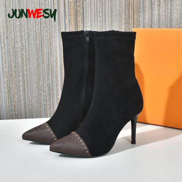 

boots ladies leather suede heel ankle women's, Black