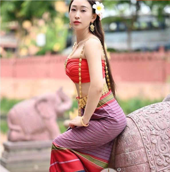 Yunnan Princesa Dai Roupas étnicas Simples Tailandês Feminino Feminino Saia Suites Travel Holiday Photography Support Multicolor Outfit