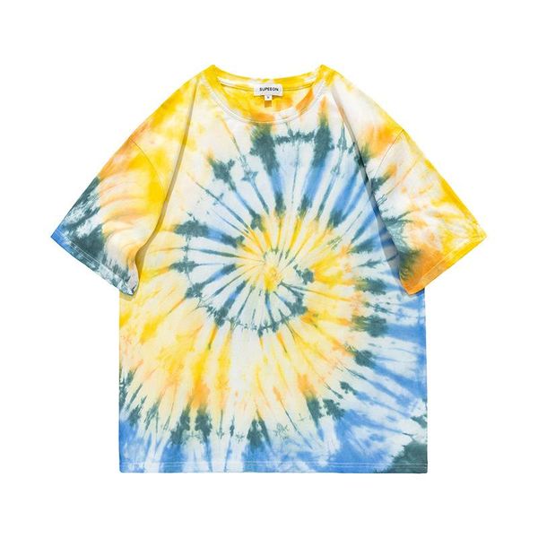 

men's t-shirts 2021 tie-dye t-shirt summer ins gradient short-sleeve male tide brand loose wild couple, White;black