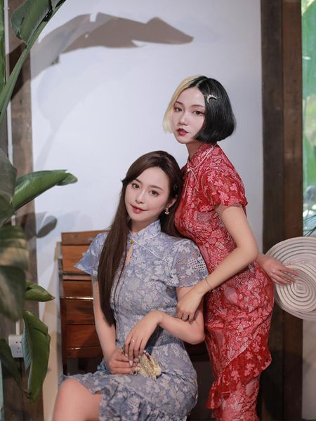 

the gorgeous crimson] four catties homemade girlfriends girl toast fish everyday life improved qipao dress ethnic clothing, Red