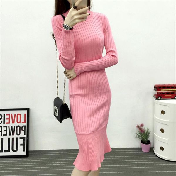 

casual dresses women knitted dress autumn winter long sleeve mermaid sweater slim bodycon sheath fish tail knit vestidos sf856, Black;gray