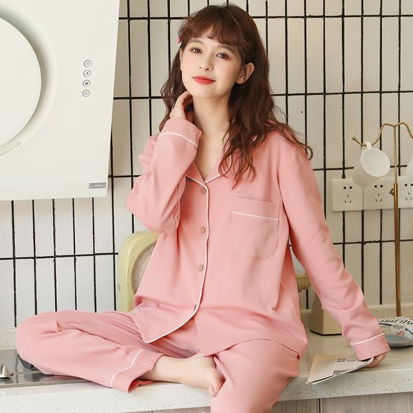 

women's sleepwear 100% cotton pyjamas women large size casual home clothes long sleeve pajamas female loungewear korean sleeping p, Black;red