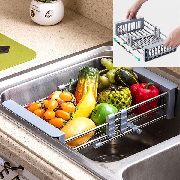 

kitchen sink retractable stainless steel drain basket for fruit vegetable dishes bowl drying dryer accessories storage & organization
