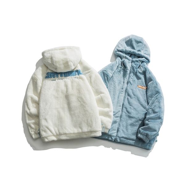 

atn men's wear | 21 winter street plush hooded cotton clothes fashion brand loose casual warm coat, Black