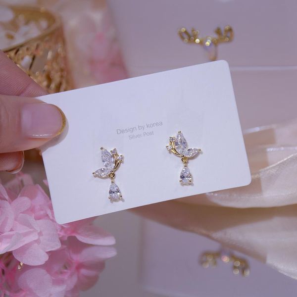 

14k real gold plated fashion jewelery crystal butterfly exquisite cute stud earrings for woman holiday party elegant earring, Golden;silver