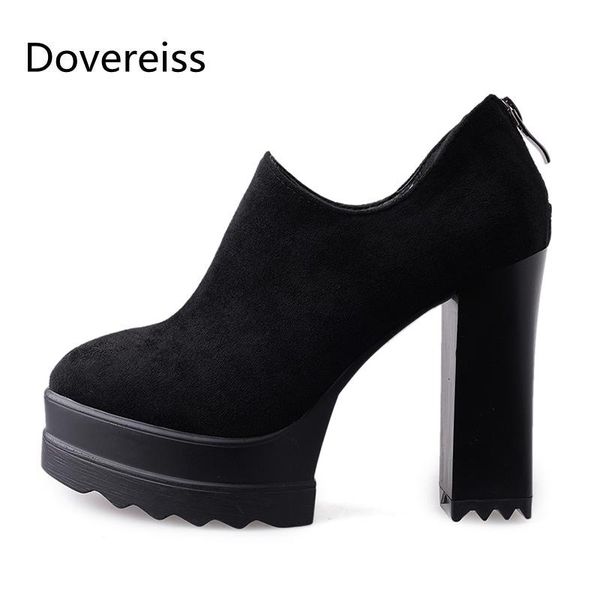 

boots dovereiss fashion winter pointed toe ankle clear heels block zipper consice brown platform 32-42, Black