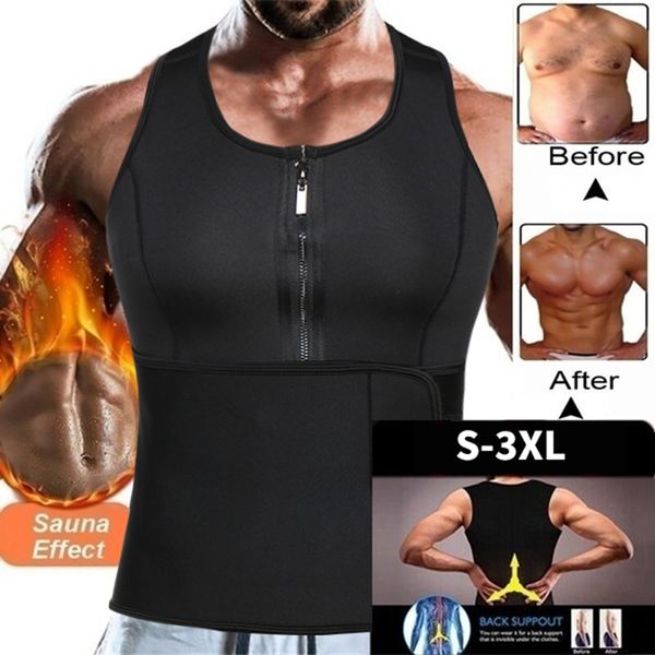 

neoprene sauna suit for men waist trainer vest zipper body shaper with adjustable tank sweat vest tummy control trimmer belt