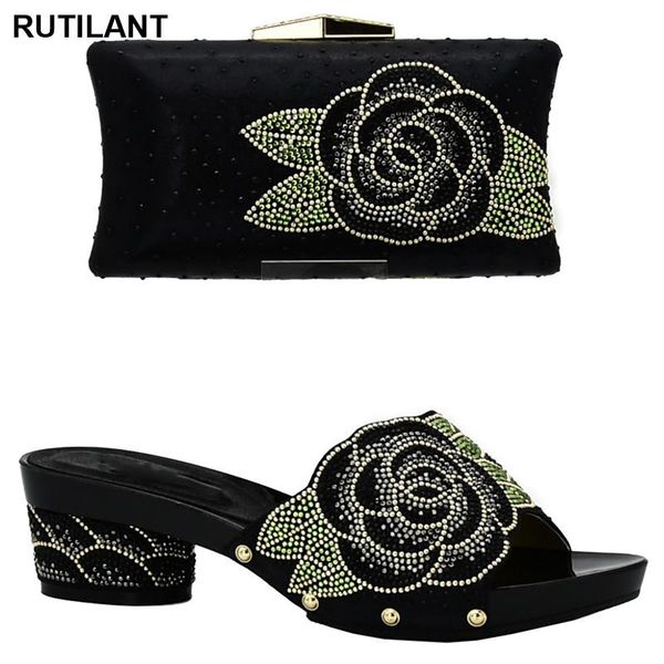

dress shoes women and bags to match set italy nigerian wedding shoe bag decorated with rhinestone slip on for, Black