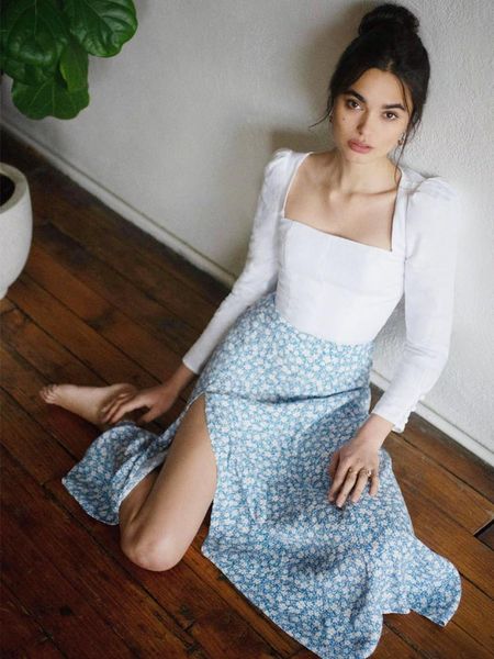 

skirts floral skirt women summer high waist split beach casual midi boho elegant vacation a line jupe faldas, Black