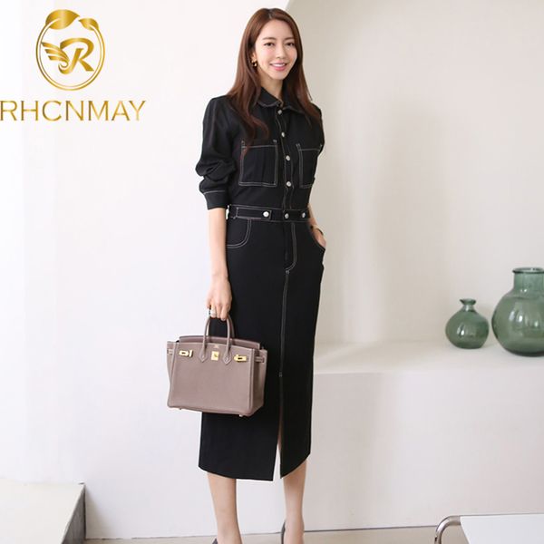 

2021 autumn office lady pencil dress simple single-breasted women vestidos elegant slim occupation bodycon dresseswimwear bathing suits swim, Black;gray