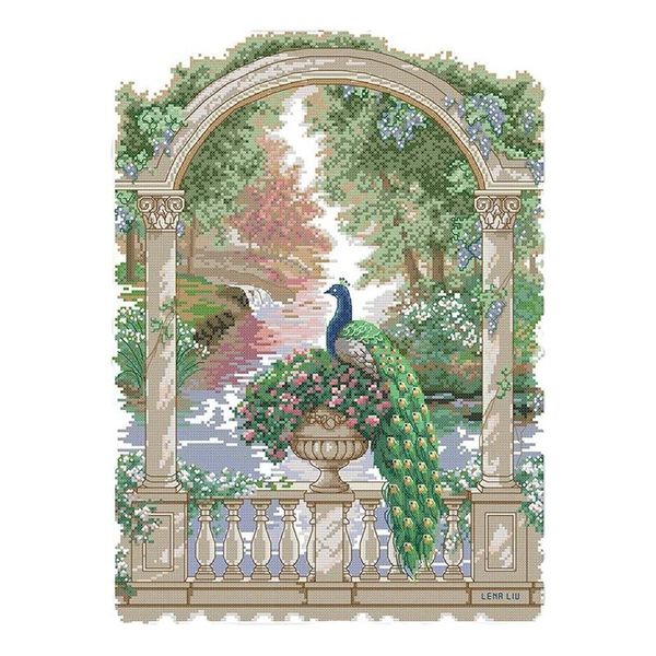 

cross stitch kits stamped of embroidery starter for beginners diy 11ct 3 strands-animal green peacock other arts and crafts