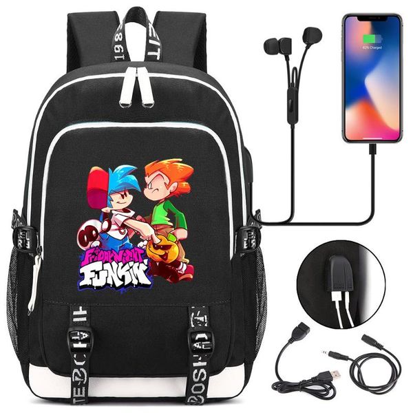 

backpack friday night funkin boys girls usb charging laptravel teenager student casual mochila