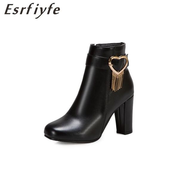 

boots esrfiyfe 2021 leather ankle square toe rubber riding women's shoes ladies chunky high heel zipper winter, Black