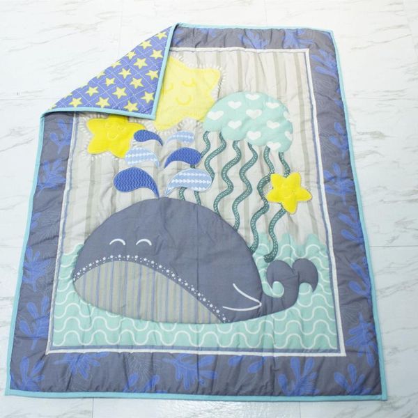 

bedding sets selling crib bed set 7pcs embroidery cartoon ocean animal baby bumper protect infant 100% cotton cuna quilt mattress cover
