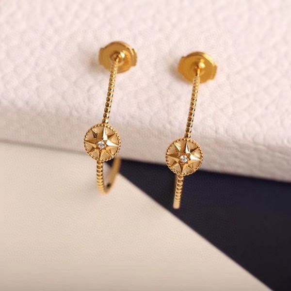 

925 silver needle korean fashion eight star compass big earrings web celebrity simple temperament star earrings, Golden;silver