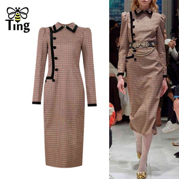 

runway women vintage office work dress retro plaid straight midi long sping party elbise clothing 210513, Black;gray